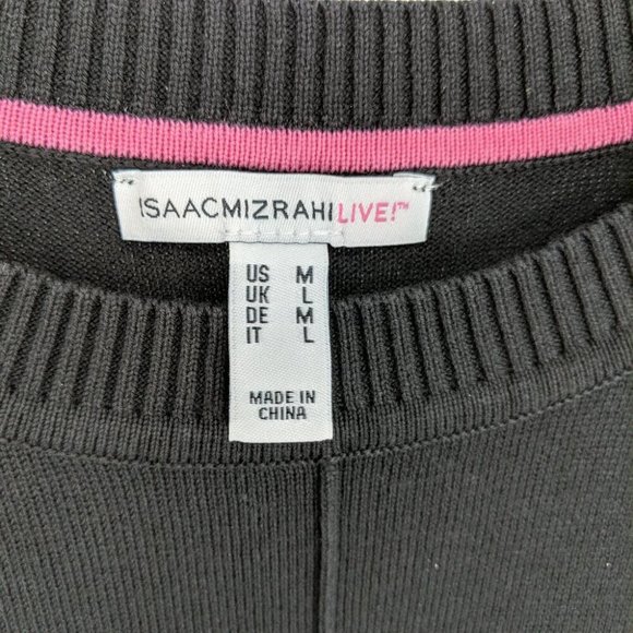 Isaac Mizrahi Live! Crewneck Cascade Hem Pullover Sweater Black Women's Medium - Picture 4 of 6